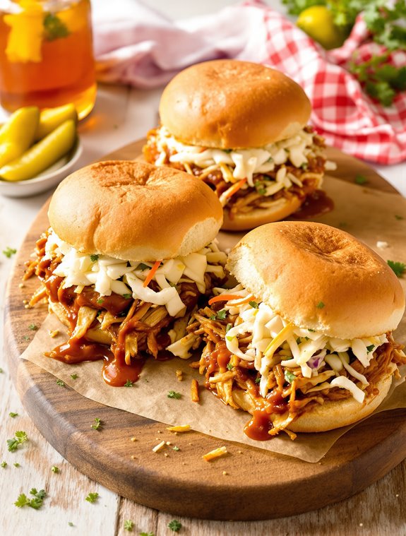 savory pulled chicken sandwiches
