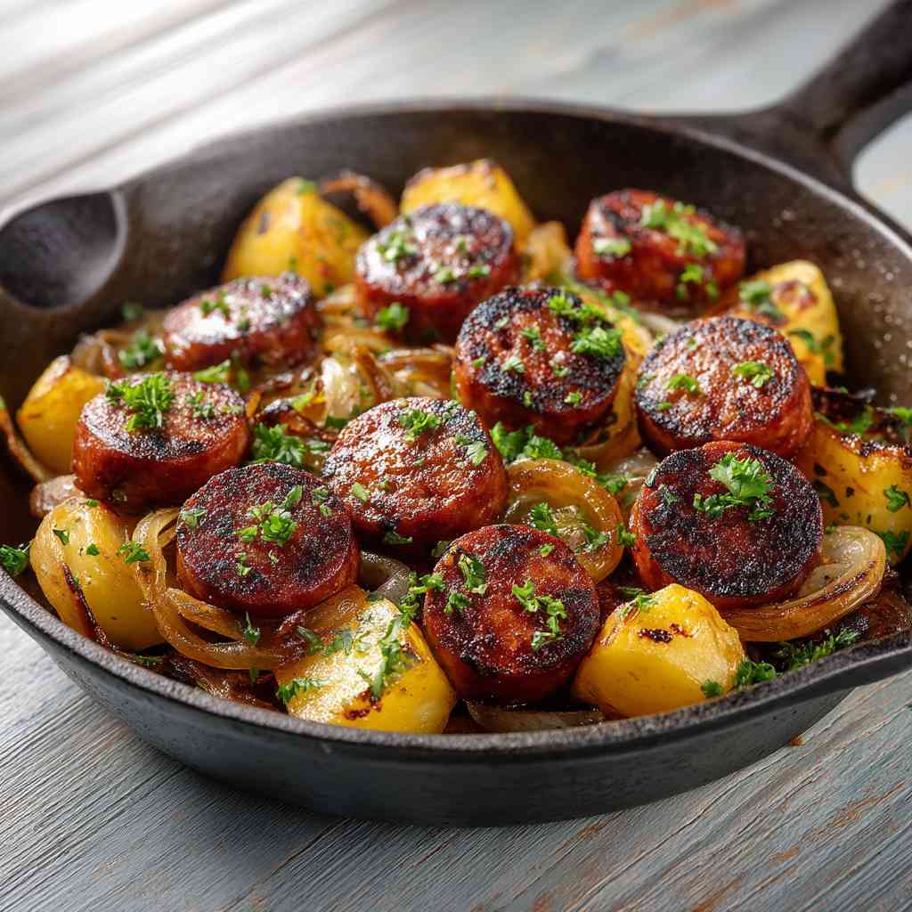 Fried Potatoes Onions and Smoked Polish Sausage variations
