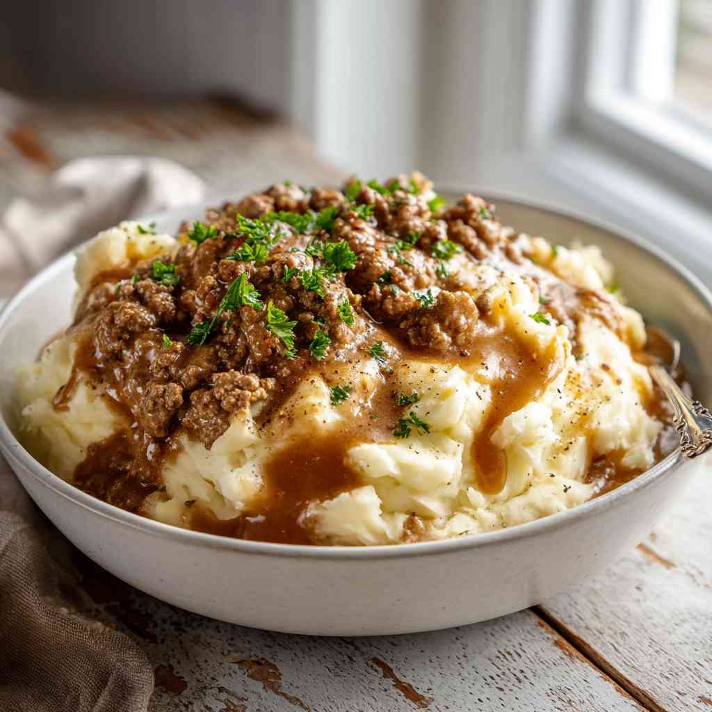 Ground Beef and Gravy Over Mashed Potatoes variations