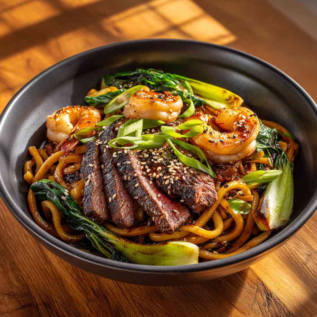 Steak and Shrimp Teriyaki Noodles step image 1